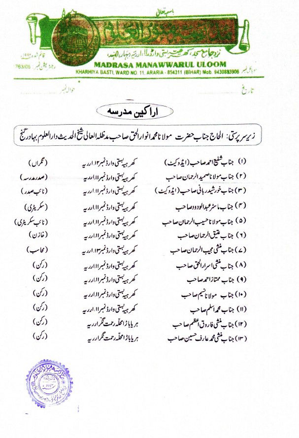 Madarsa Munawwarul Uloom_Management_team